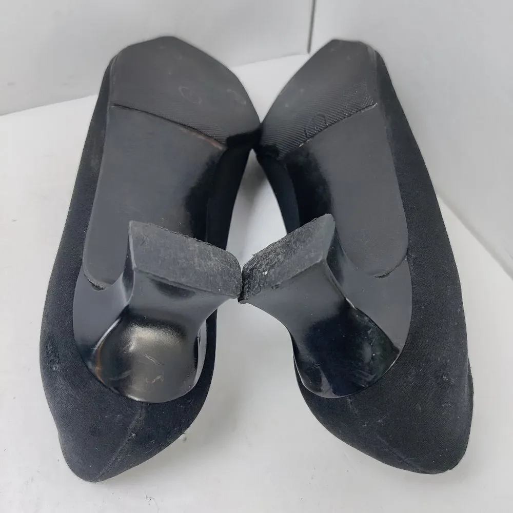 Stuart weitzman Pumps Sz 7 M Square Toe & Spool Heel Black Fabric & Leather